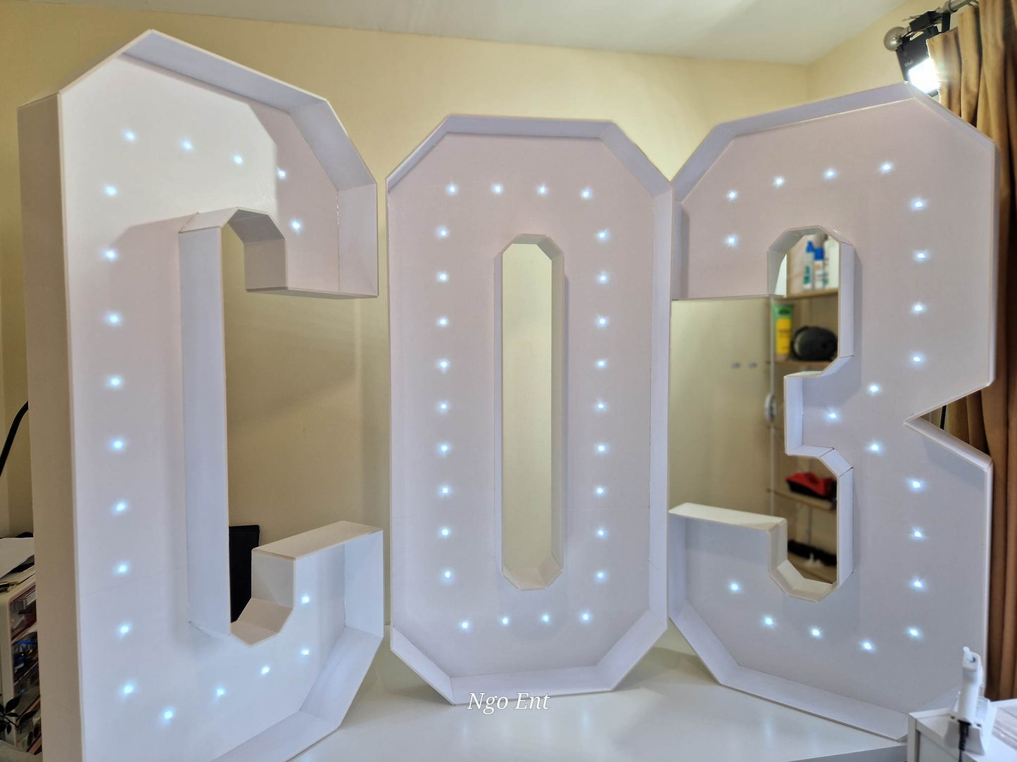 4ft Foamboards Numbers/Letters White with LED Lights, Light up numbers/letters, Giant light up numbers, party sign, Battery Operated