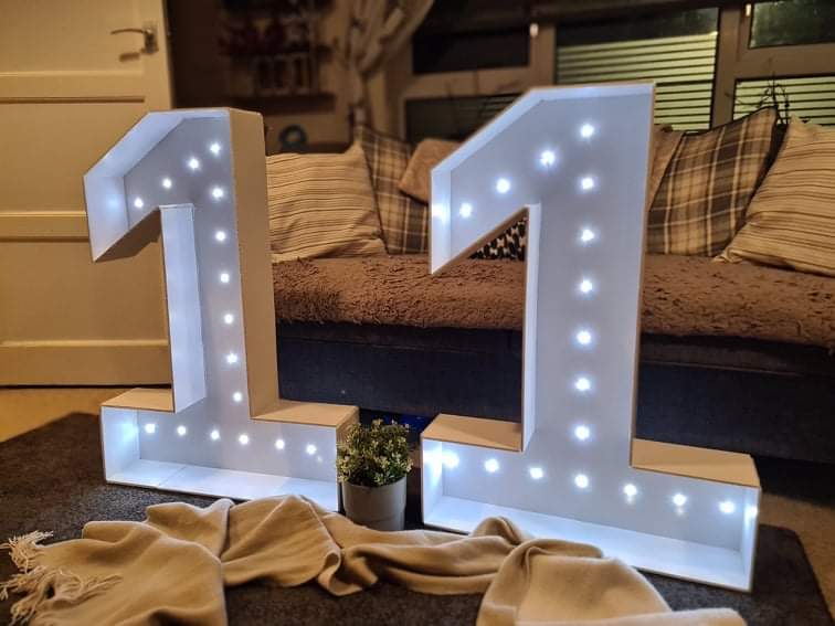 FoamBoard 86cm Numbers/Letters White with LED Lights, Light up numbers/letters, Giant light up numbers, partysign